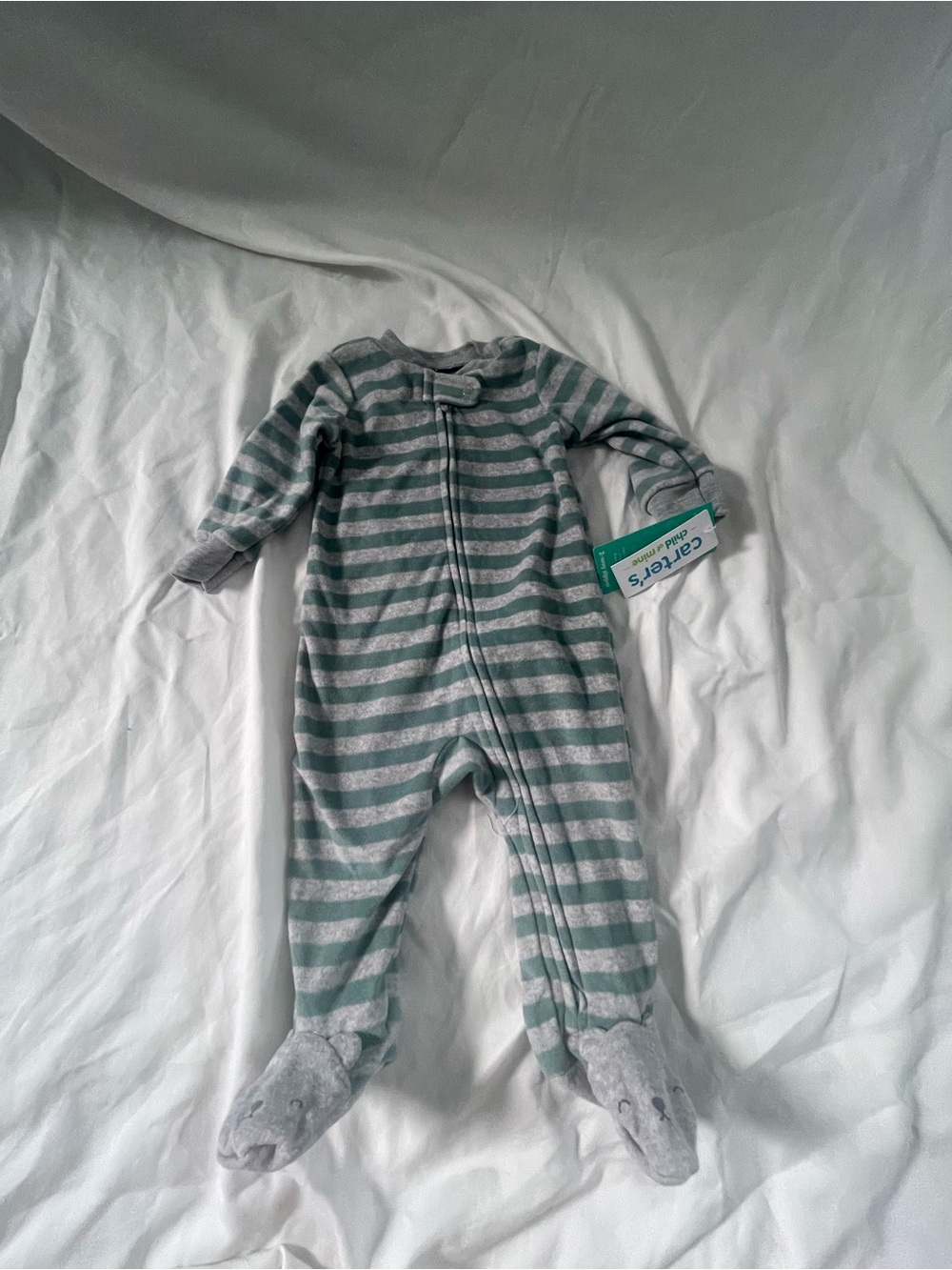 Carter's Green and Gray Striped Footed One-Piece